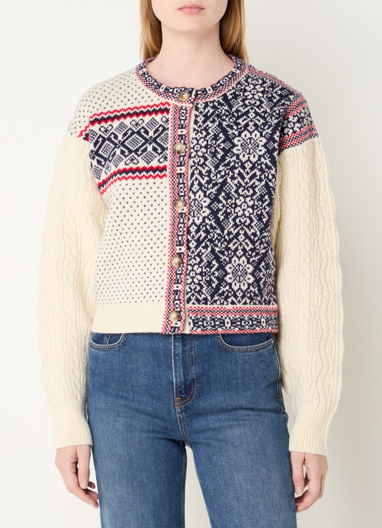 Claudie Pierlot  Mathias kabelgebreid vest van wol met ingebreid patroon