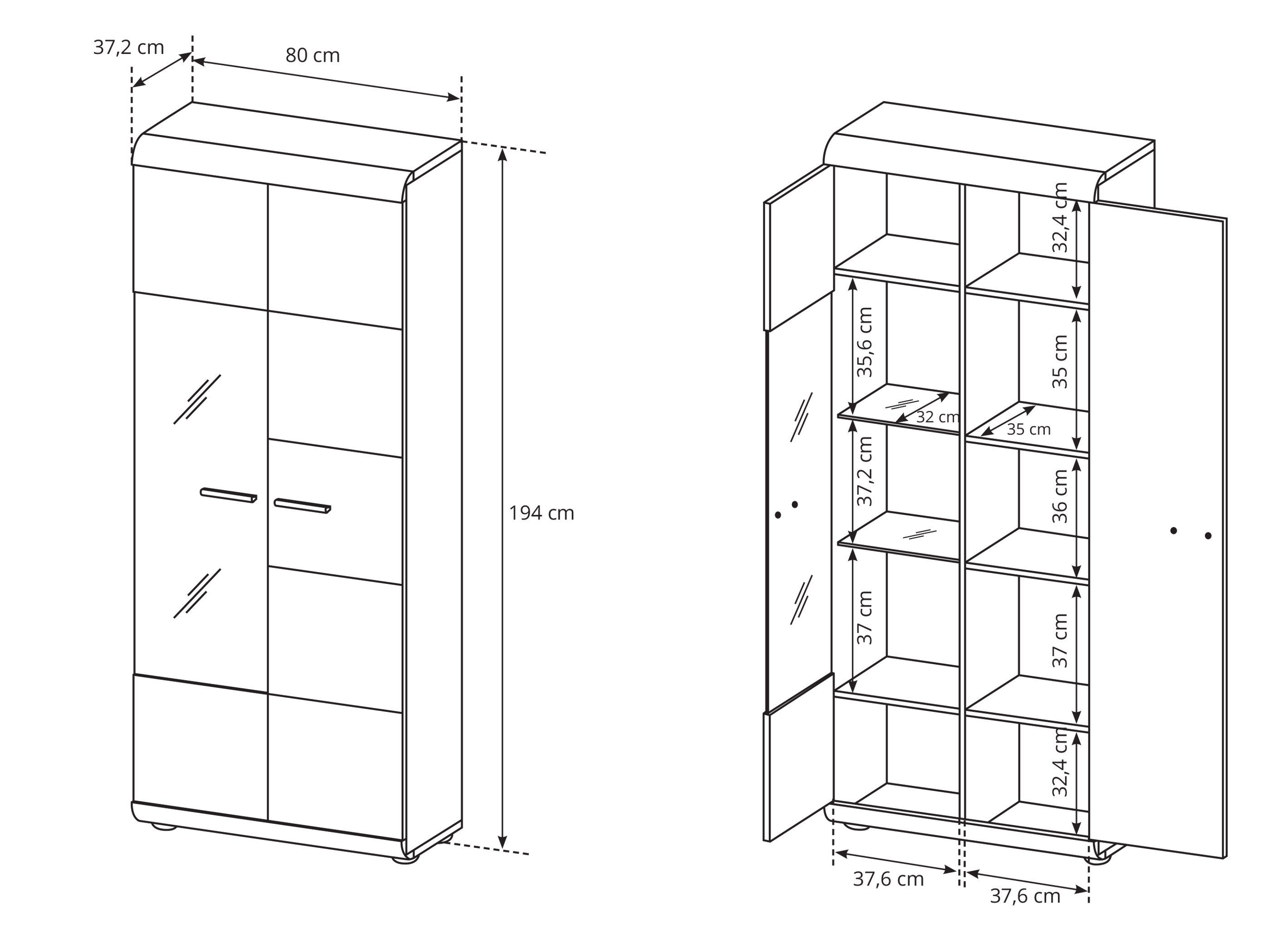 Furnix Wohnwand LIRYA Vitrinen niedrig und hoch, TV-Schrank, Couchtisch und Regal, hochwertig, Gesamt: B228,2 x H49,2 x T40 cm, made in EU