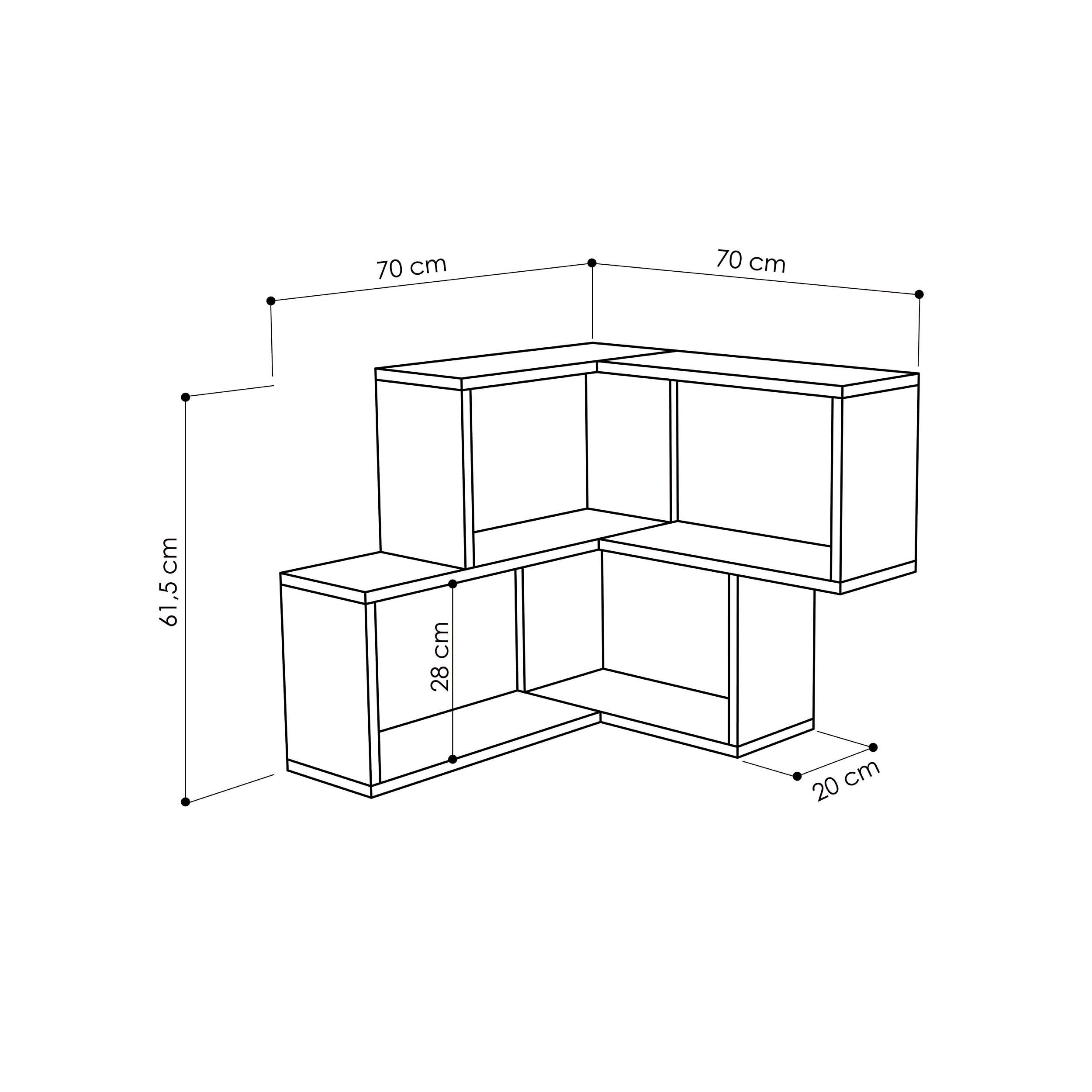 Decortie Eckregal Corner, Modernes Wandregal, 70 x 20 x 61,5 cm
