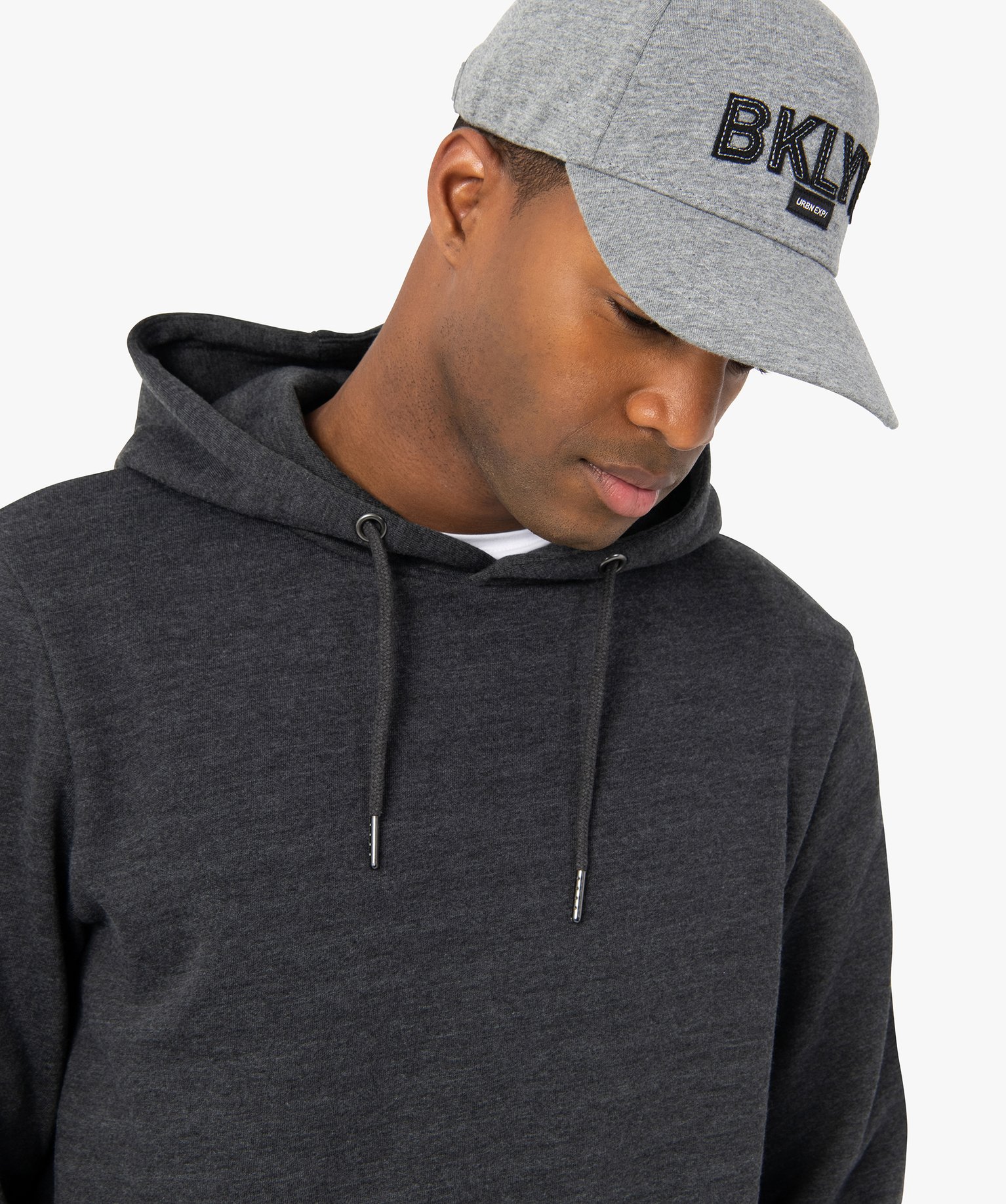 Sweat homme à capuche intérieur molletonné gris | GEMO