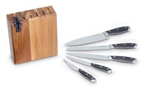ECHTWERK Messerblock (6tlg), Küchenmesser-Set aus Akazienholz, Inkl. Integriertem Messerschärfer