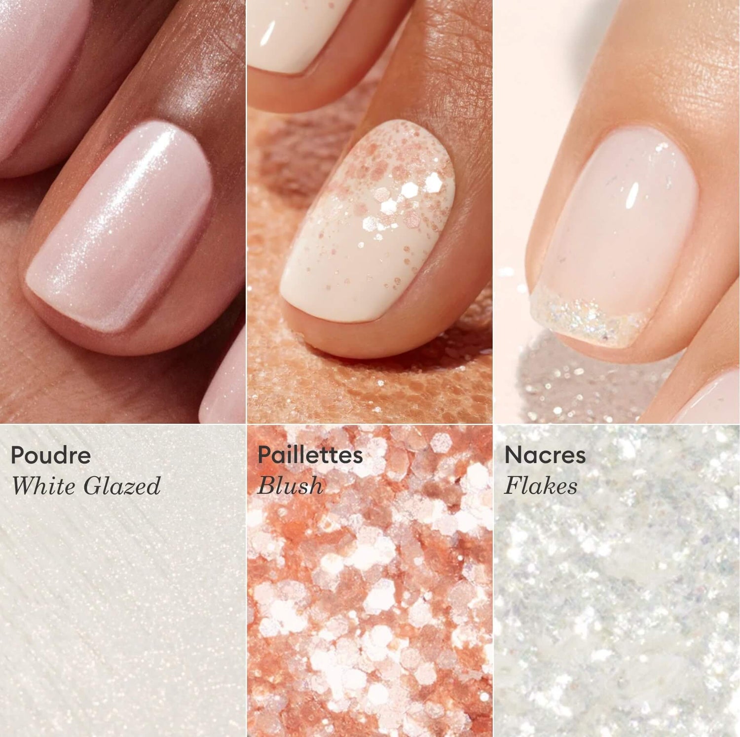 Trio di polveri glitterate ed effetto