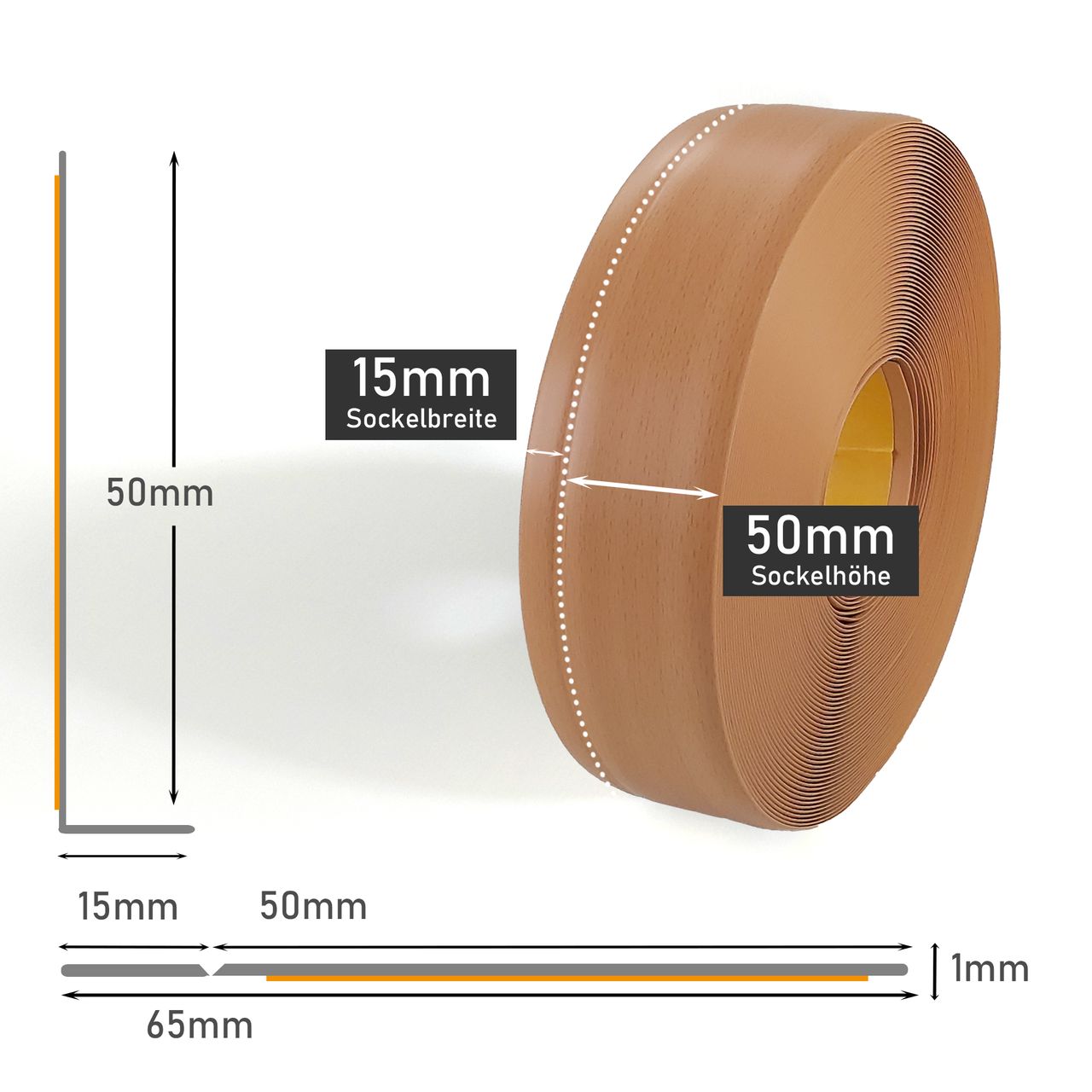 Lemodo Weichsockelleiste buche, 5m Rolle