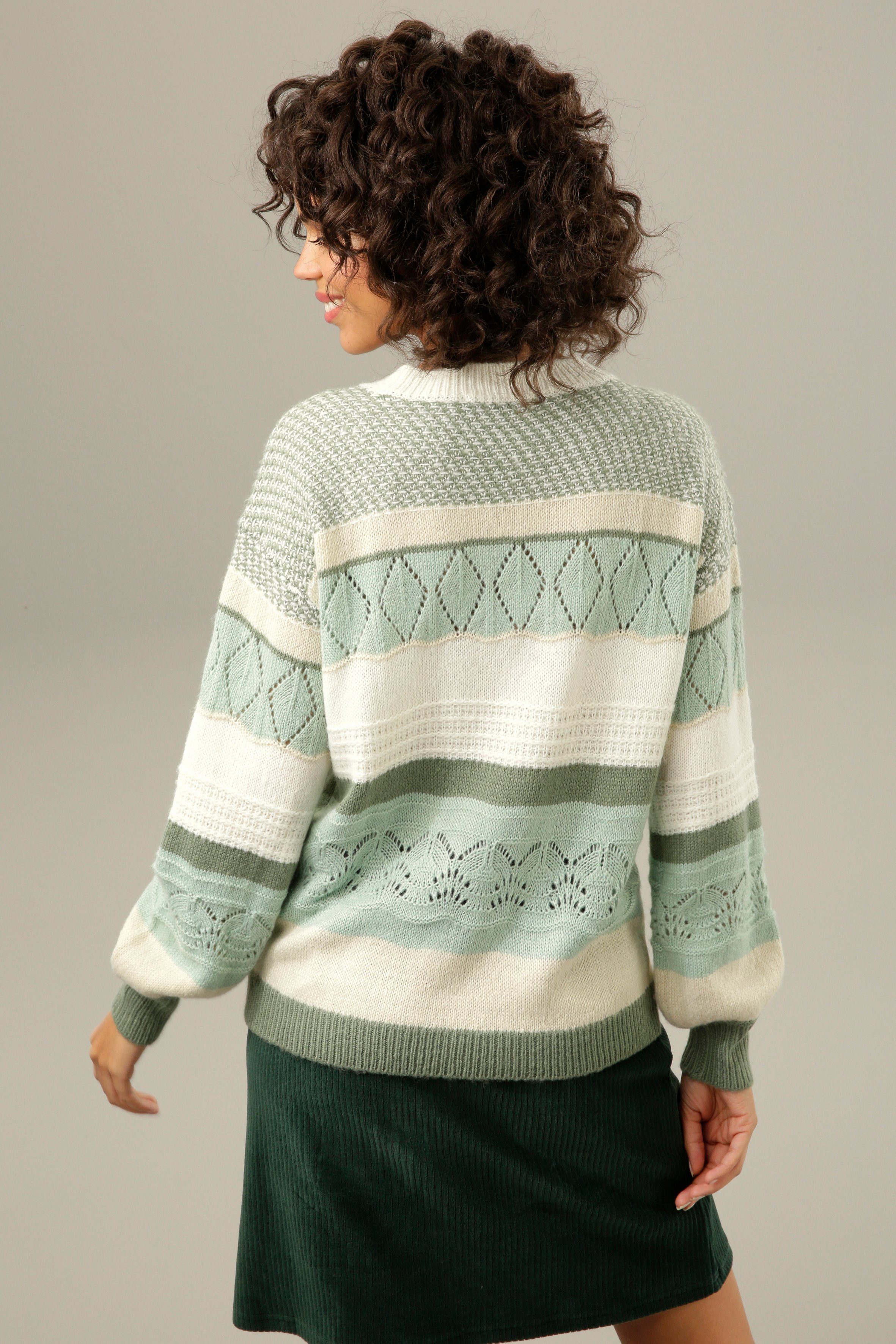 Aniston CASUAL Strickpullover mit Muster-Mix im farbharmonischen Streife-Dessin