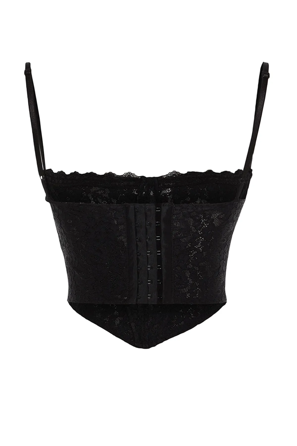 Trendyol Collection  Schwarzes, bauchfreies, gefüttertes Korsett mit detailliertem Spitzen-Bustier TPRAW23BS00062