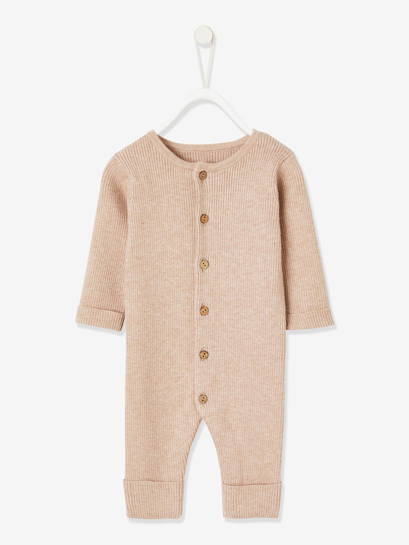 Combinaison en côtes bébé manches longues beige chiné