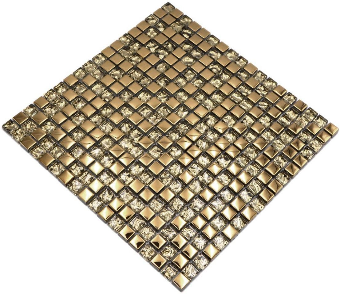 Mosani Mosaikfliesen Glasmosaik Crystal Mosaikfliesen gold glänzend / 10 Matten