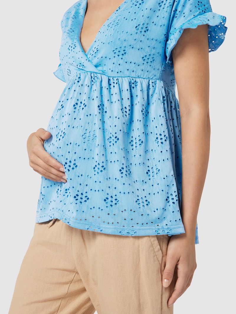 Umstands-Bluse mit floralen Lochstickereien in ozean blau
