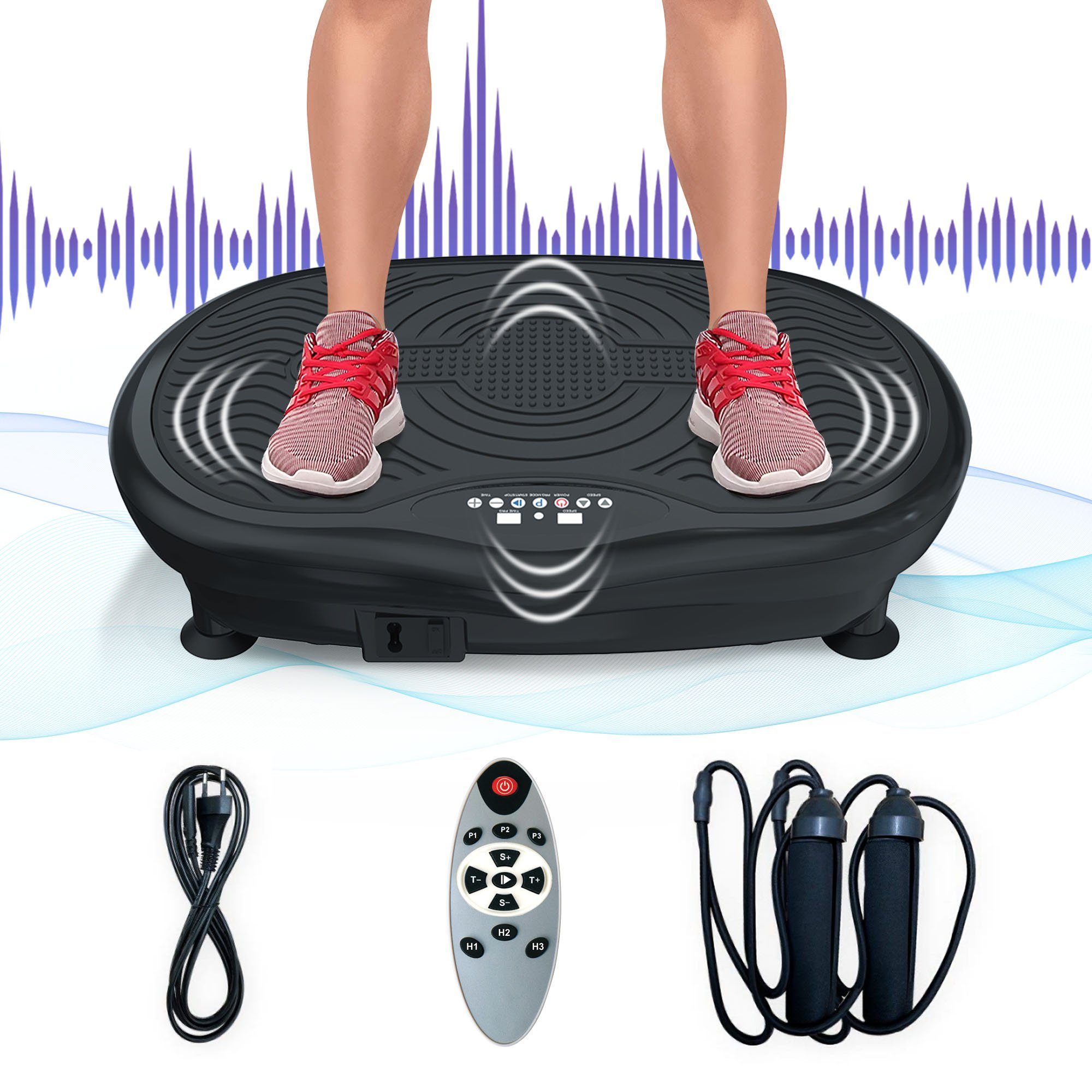 Ulife Vibrationsplatte Schwarz 3D Fitnessgeräte mit 2 Bändern & Fernbedienung ULife, 440,00 W, (Set, mit Trainingsbändern), 3 voreingestellte Modi, 60 Geschwindigkeitssätze, 10 Min-Timer