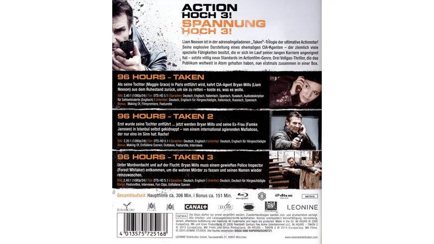 96 Hours - Taken 1-3  [3 BRs]