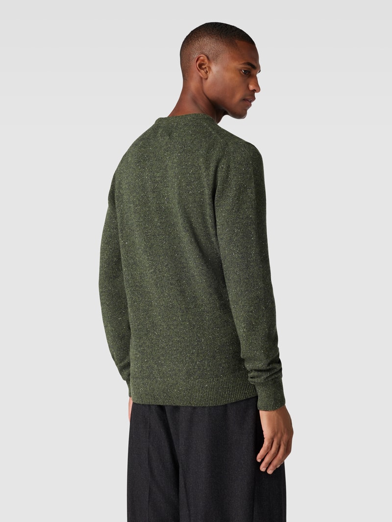 Strickpullover in Melange-Optik aus Woll-Mix mit Seiden-Anteil in dunkelgrün