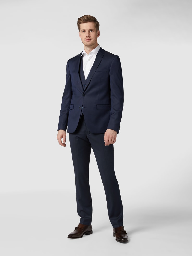 Slim Fit Business-Hose mit Webmuster in marineblau