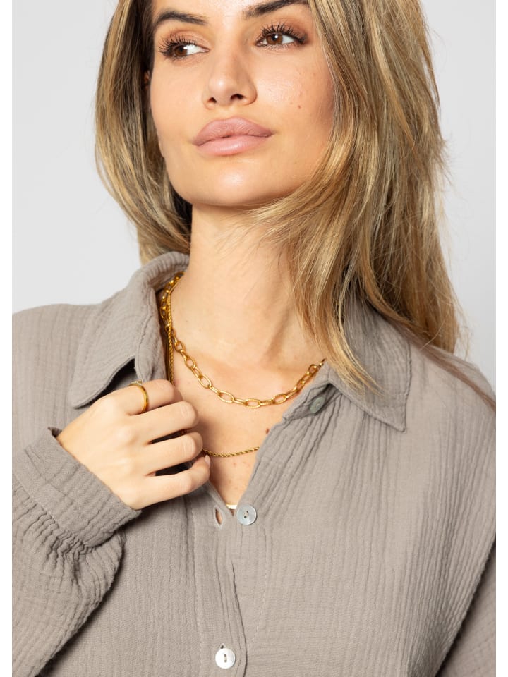 SASSYCLASSY Musselin Bluse im Regular Fit in Taupe günstig kaufen