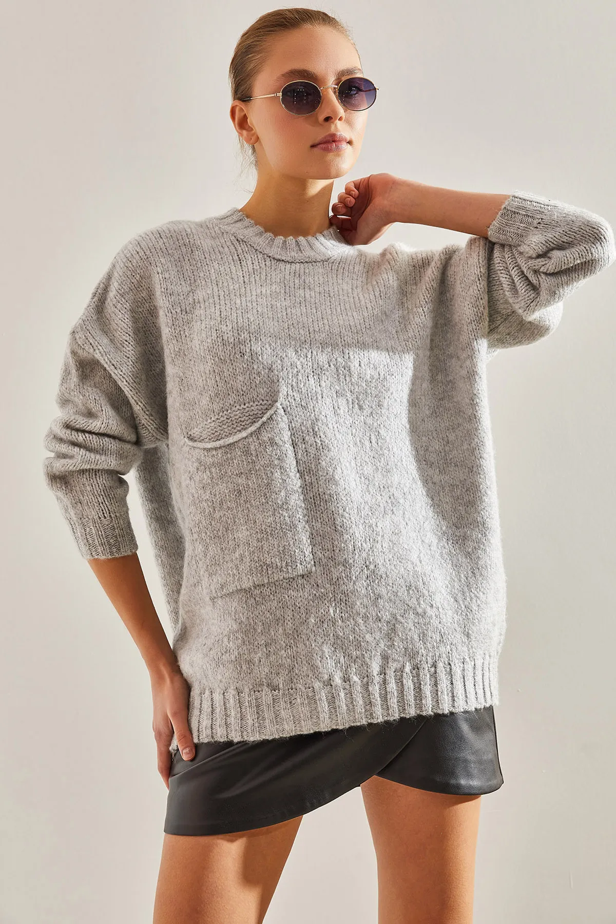 Bianco Lucci  Gemusterter Strickpullover für Damen mit großen Taschen