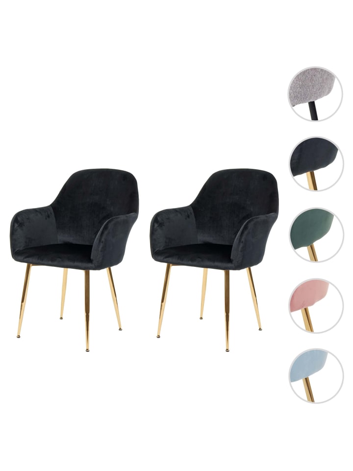 MCW 2er-Set Retro Esszimmerstuhl F18, Samt schwarz, goldene Beine günstig kaufen onesize