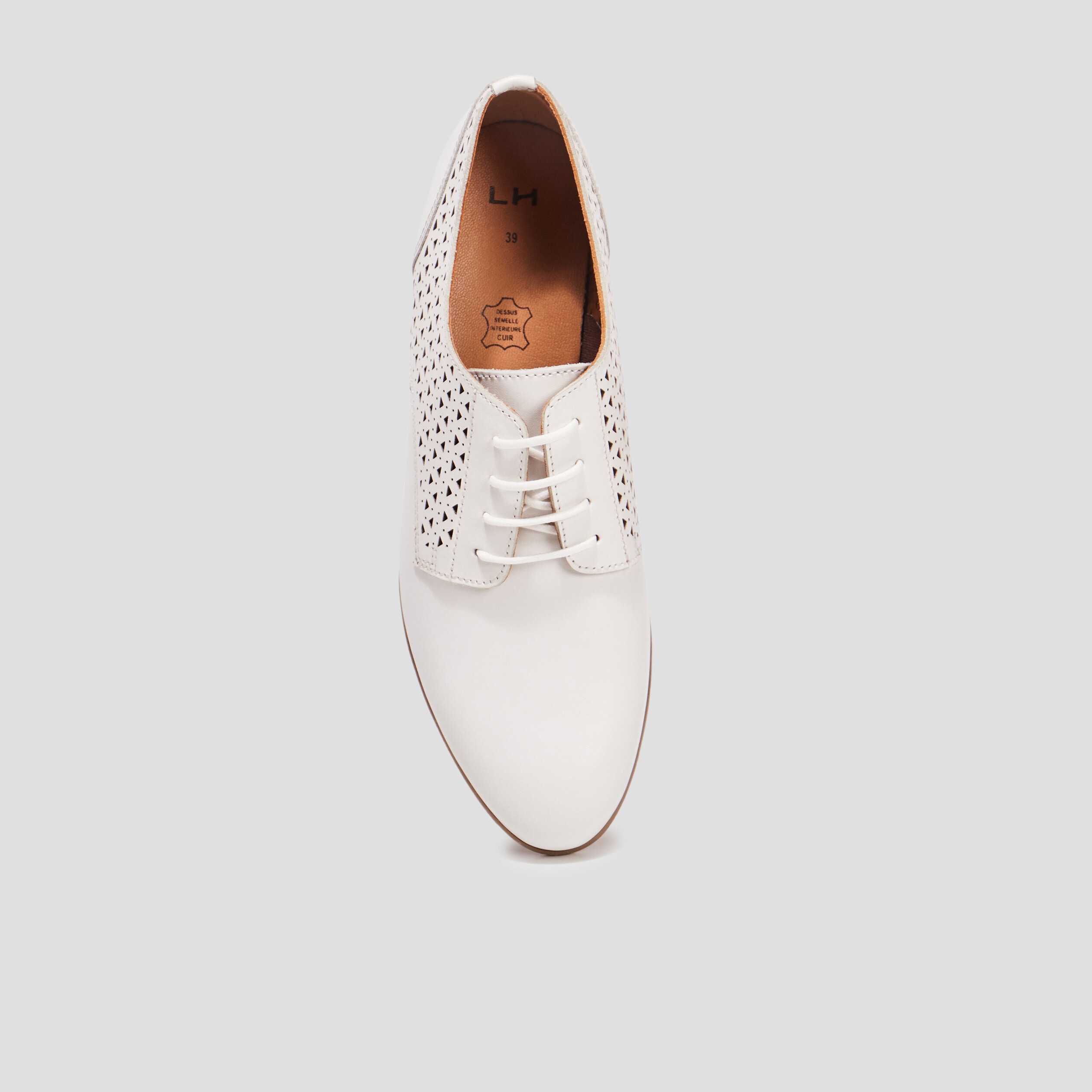 Derbies perforées en cuir blanc femme | La Halle