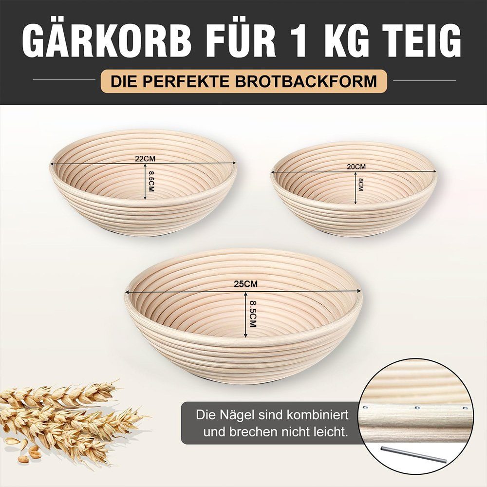 GLIESE Gärkorb Heidelberg Gärkörbchen Set rund, (Set 11-tlg), (11-tlg)