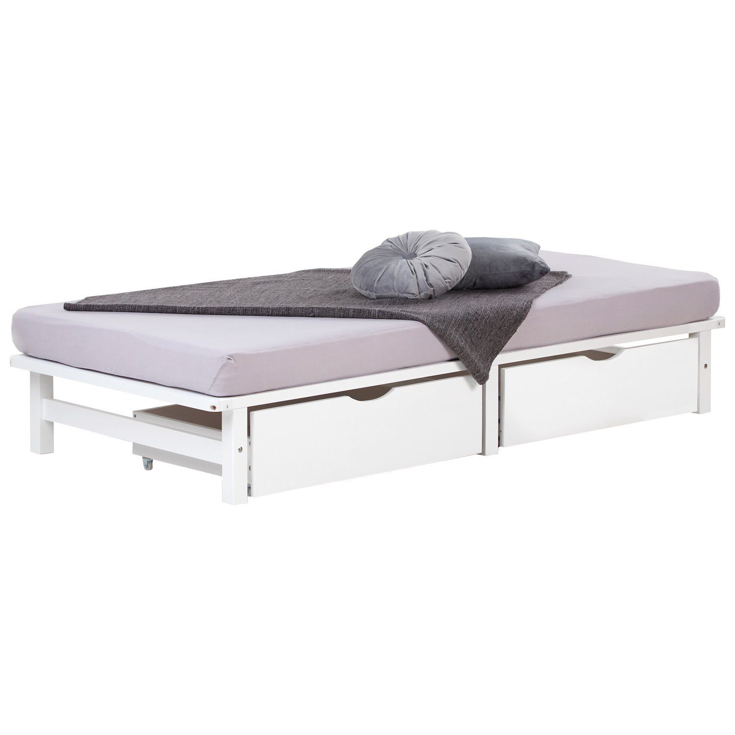 Homestyle4u Bettschubkasten Bettkasten Set 2 Schubladen Holz Aufbewahrung Weiß