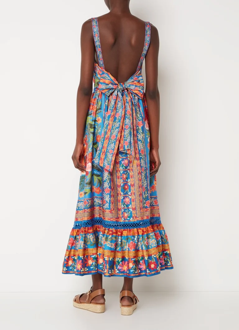 Vestido midi Farm Rio con estampado y detalle de lazo