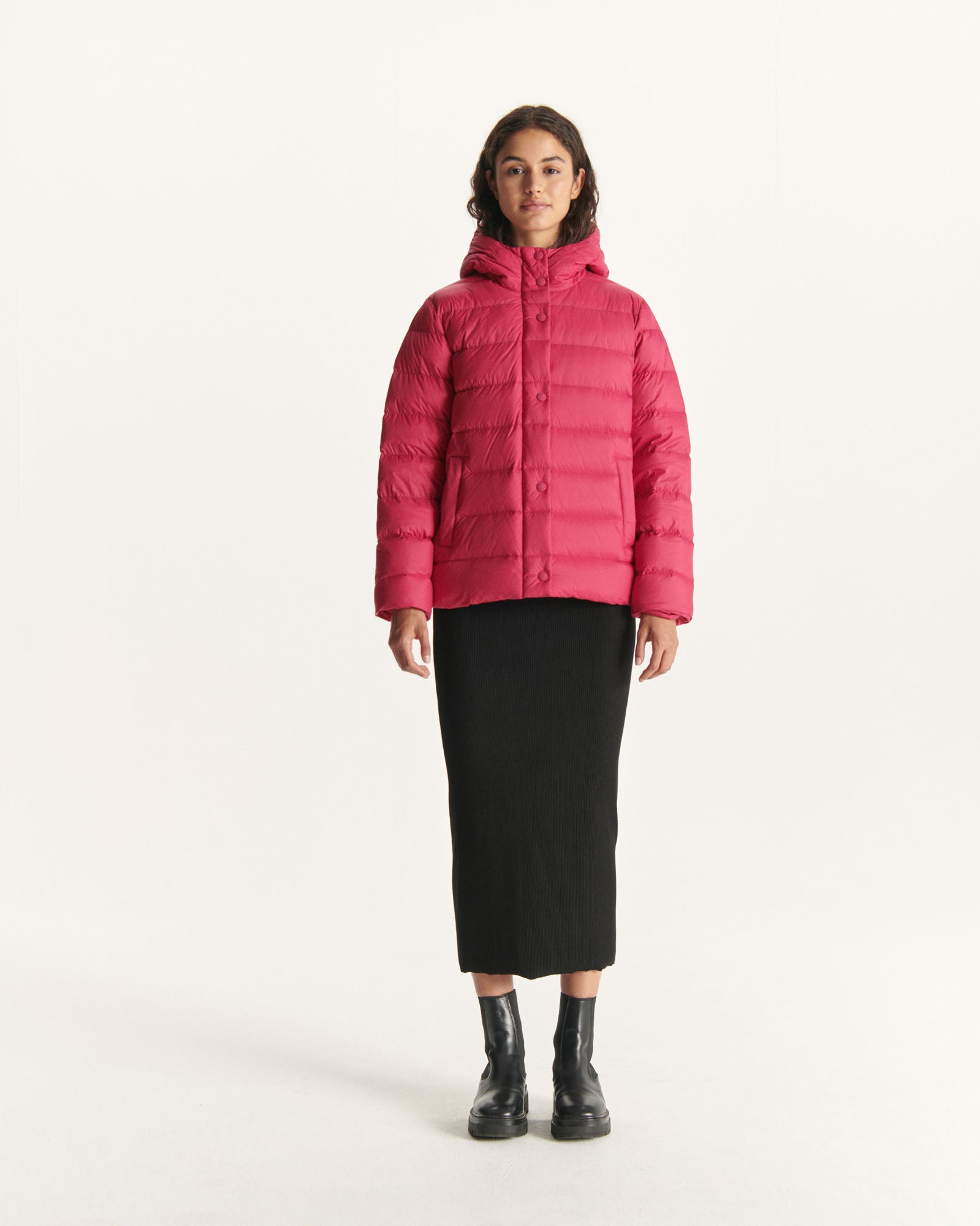 Doudoune droite à capuche Rose cerise Jane