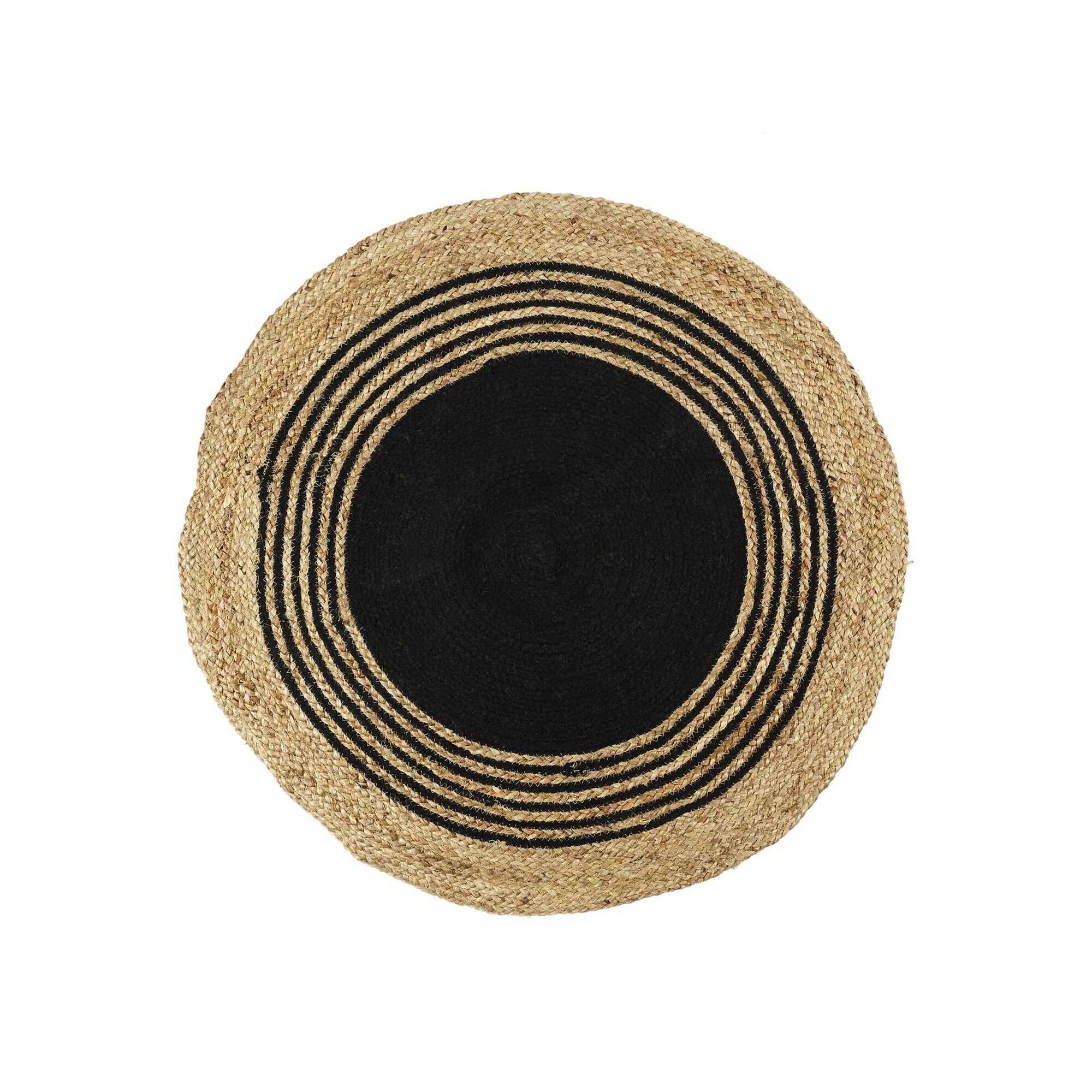 Tapis bicolore jute naturel et coton noir