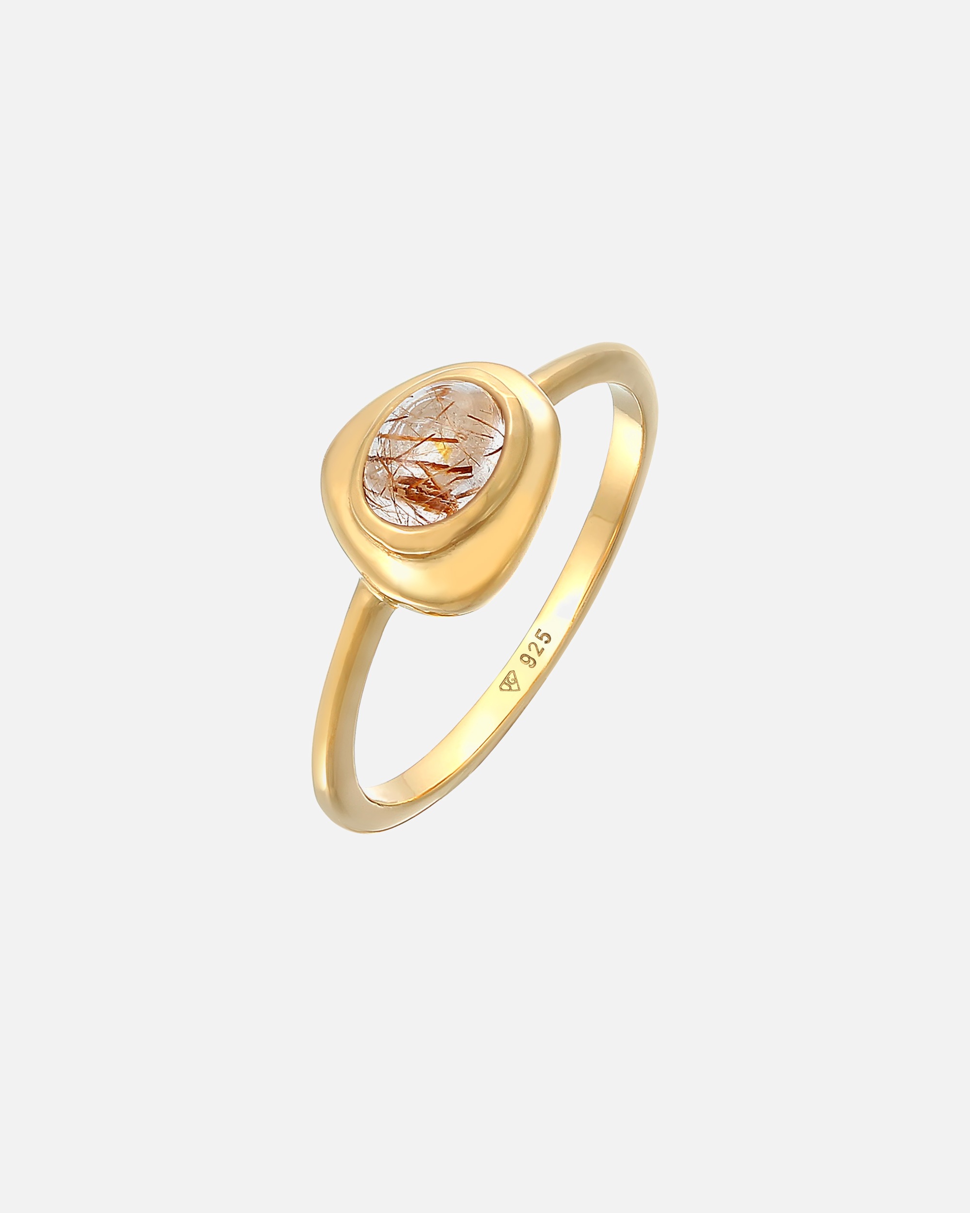 Elli PREMIUM ženska ovalna ogrlica s anđeoskom kosom i dragim kamenom kvarc od 925 sterling srebra, pozlaćena zlatom