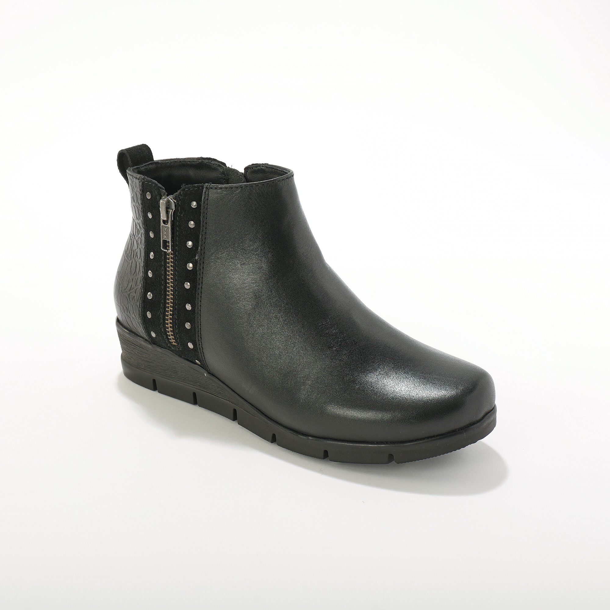 Boots compensées zippées en cuir et croûte de cuir