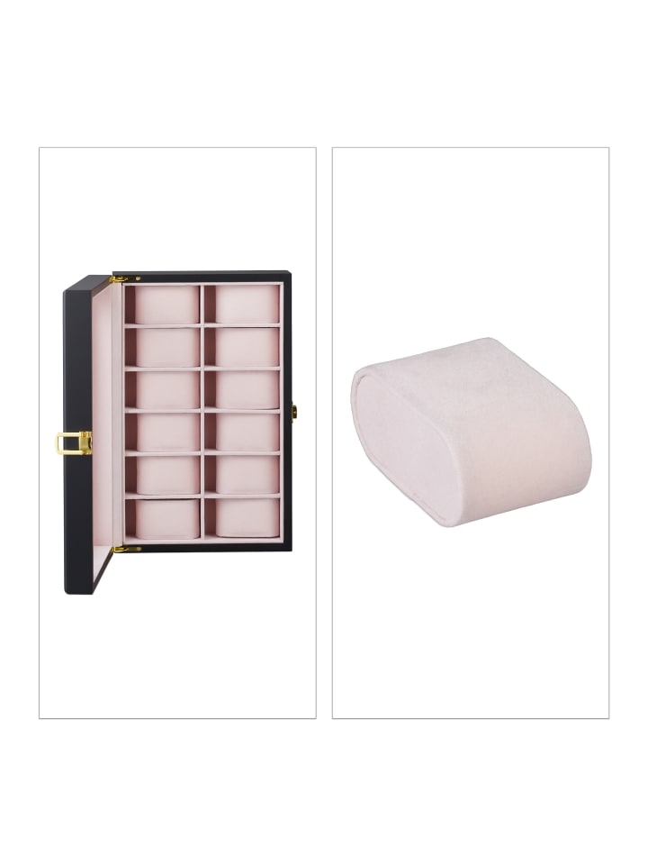 relaxdays Uhrenbox in Schwarz/ Rosa - (B)31,5 x (H)8,5 x (T)21 cm günstig kaufen onesize