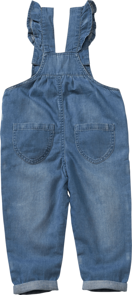 Latzhose mit Rüschen aus Jeansstoff, blau, Gr. 104, 1 St
