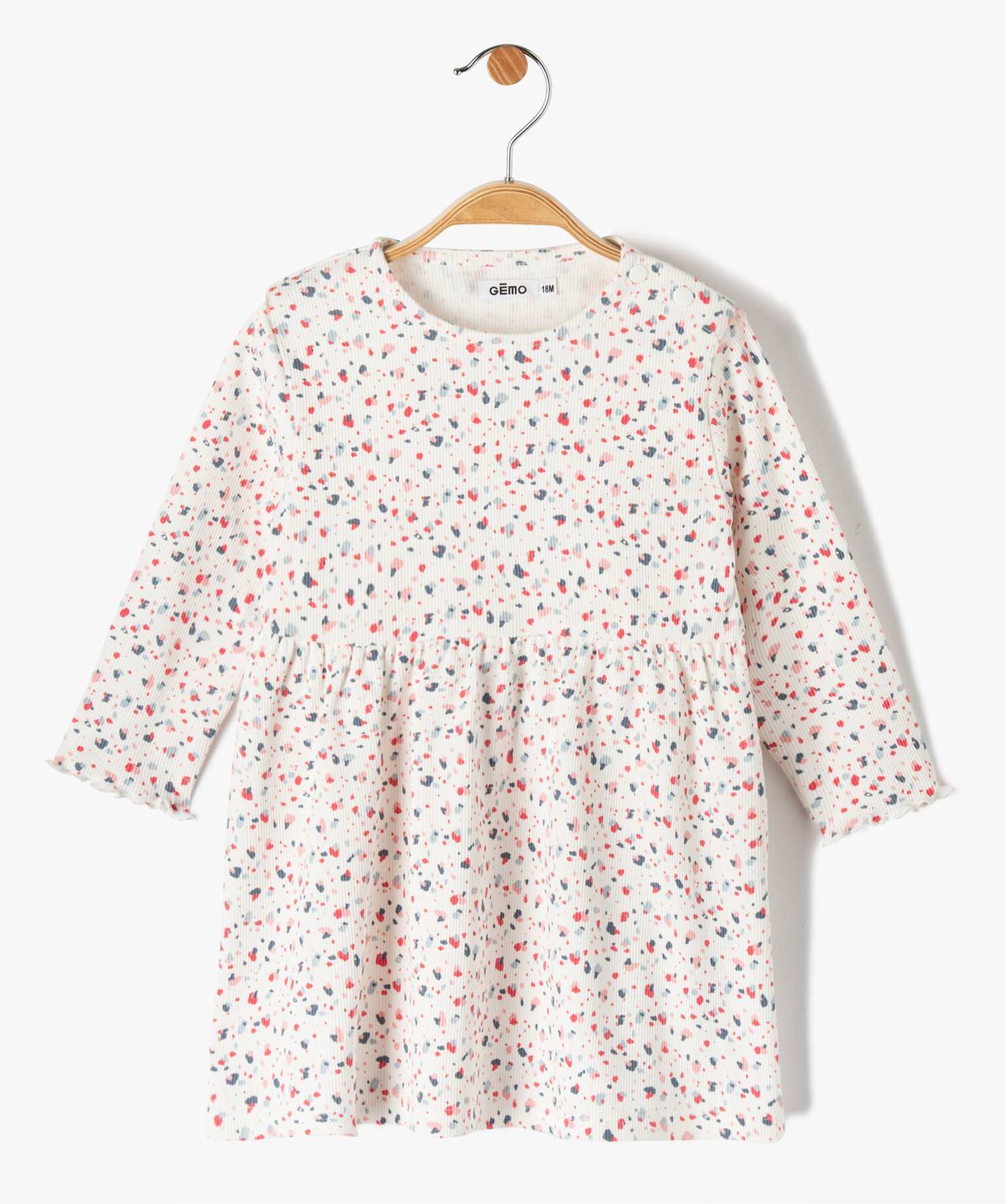Robe bébé fille en maille ctelée et mouchetée ecru | GEMO