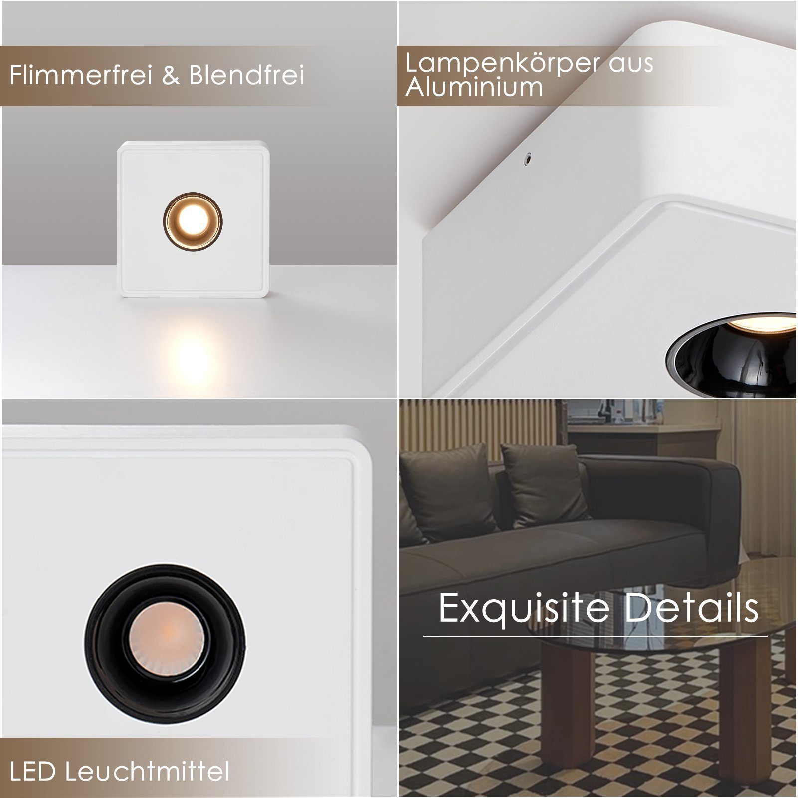ZMH LED Deckenstrahler Deckenspots LED Aufbauspots - 7W Spots Deckenleuchte Warmweiß, LED fest integriert, 3000k, Deckenstrahler Warmweiß Flach Spotleuchte für Küche, Weiß