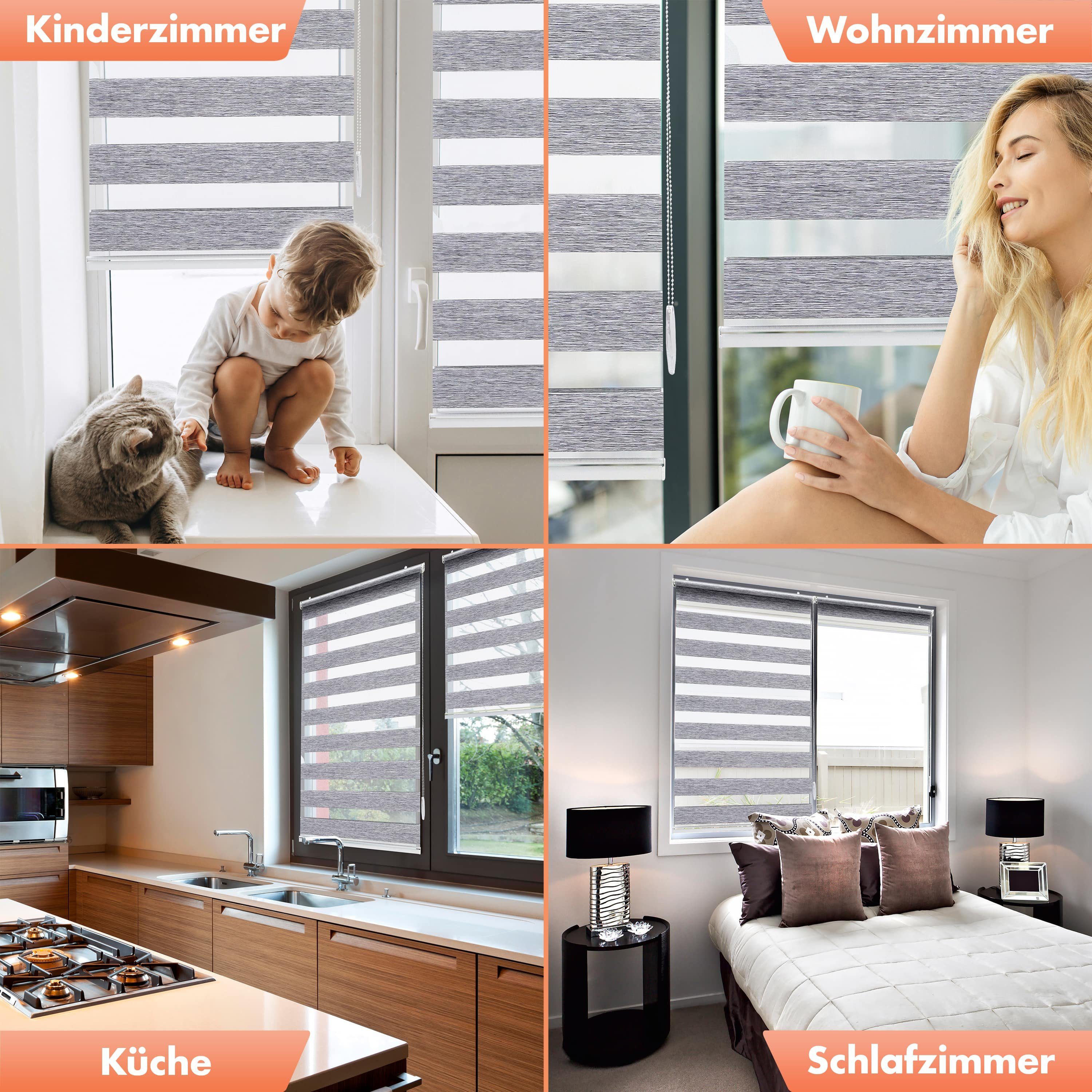 Doppelrollo Duorollo mit Klemmträger, Klemmrollos für Fenster, Bailena, Lichtschutz, ohne Bohren, freihängend, Klemmfix, blickdicht
