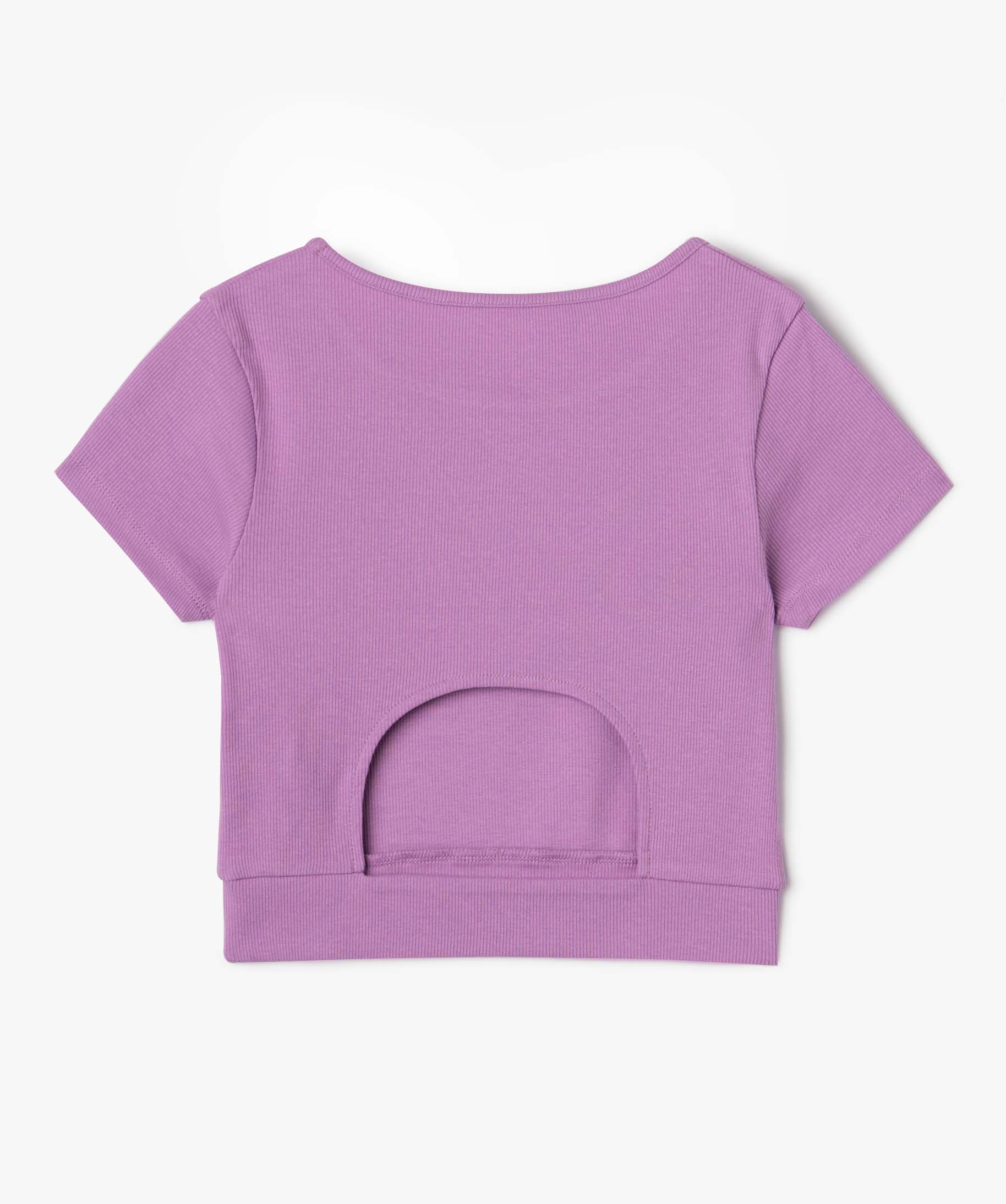 Tee-shirt fille en maille ctelée coupe courte violet | GEMO
