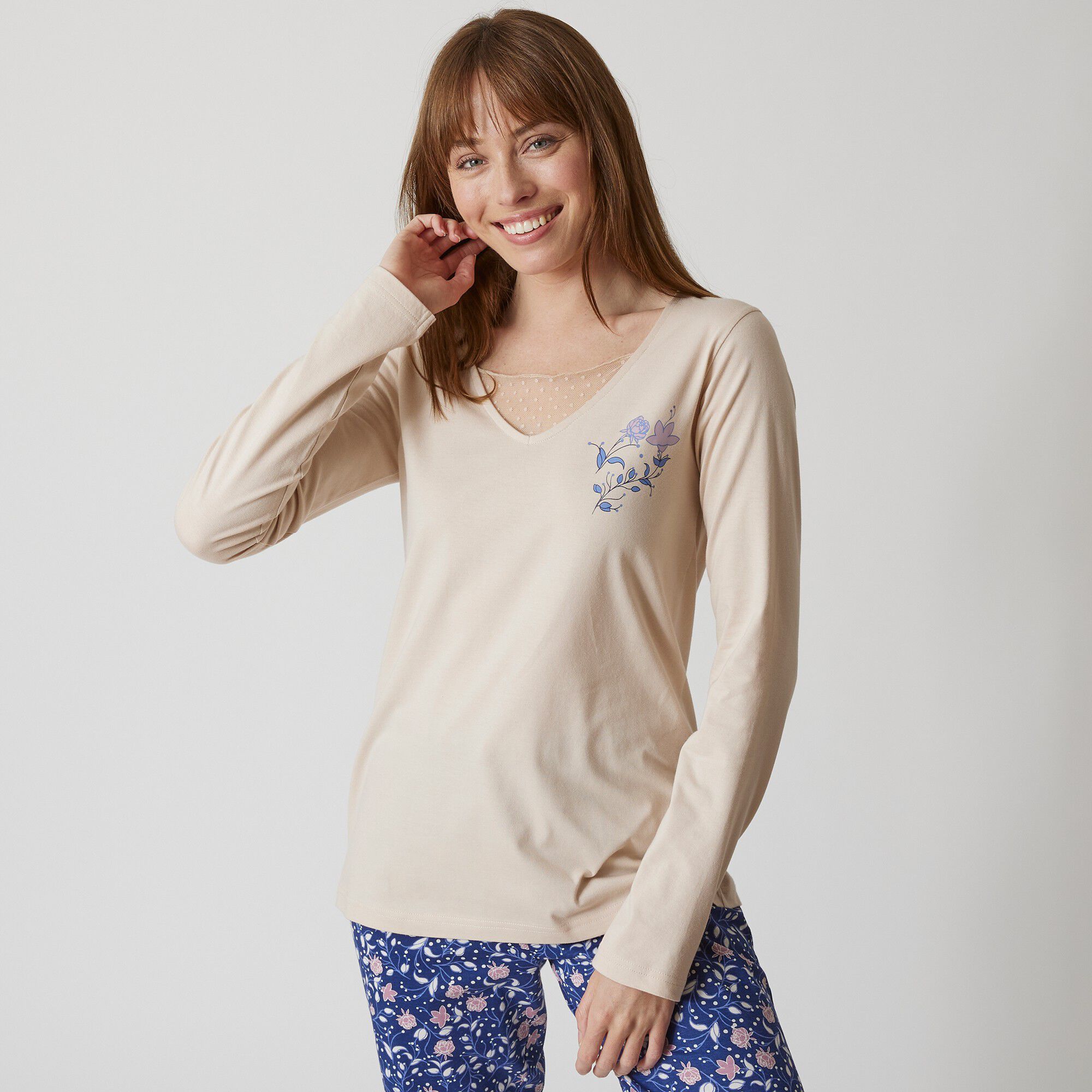 T-shirt pyjama manches longues motif floral imprimé