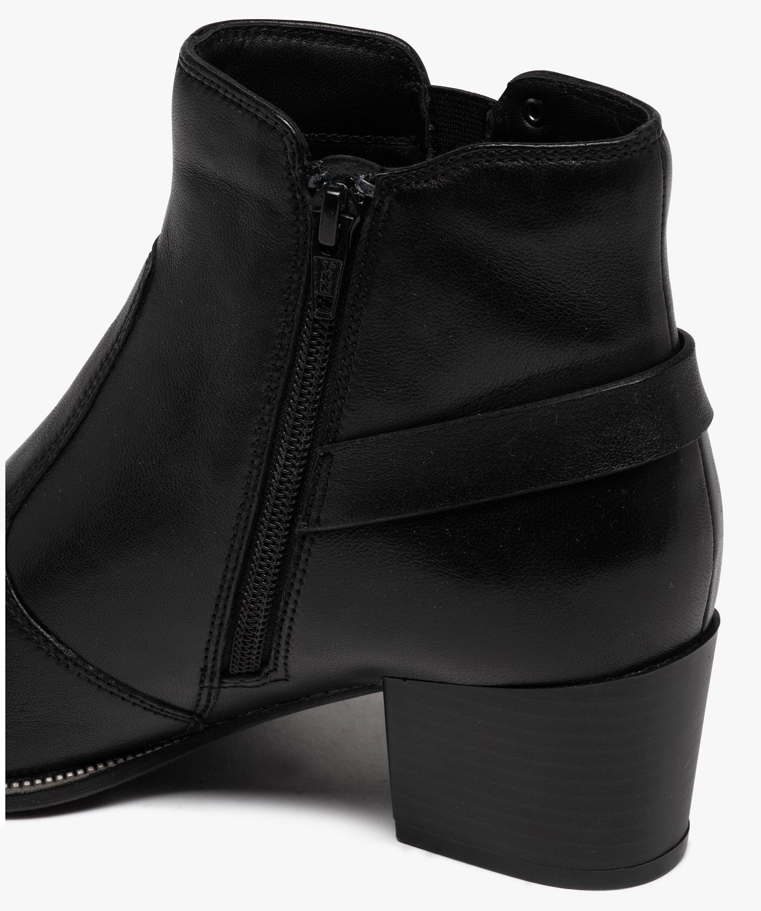 Boots femme dessus en cuir uni à talon carré avec zip noir | GEMO