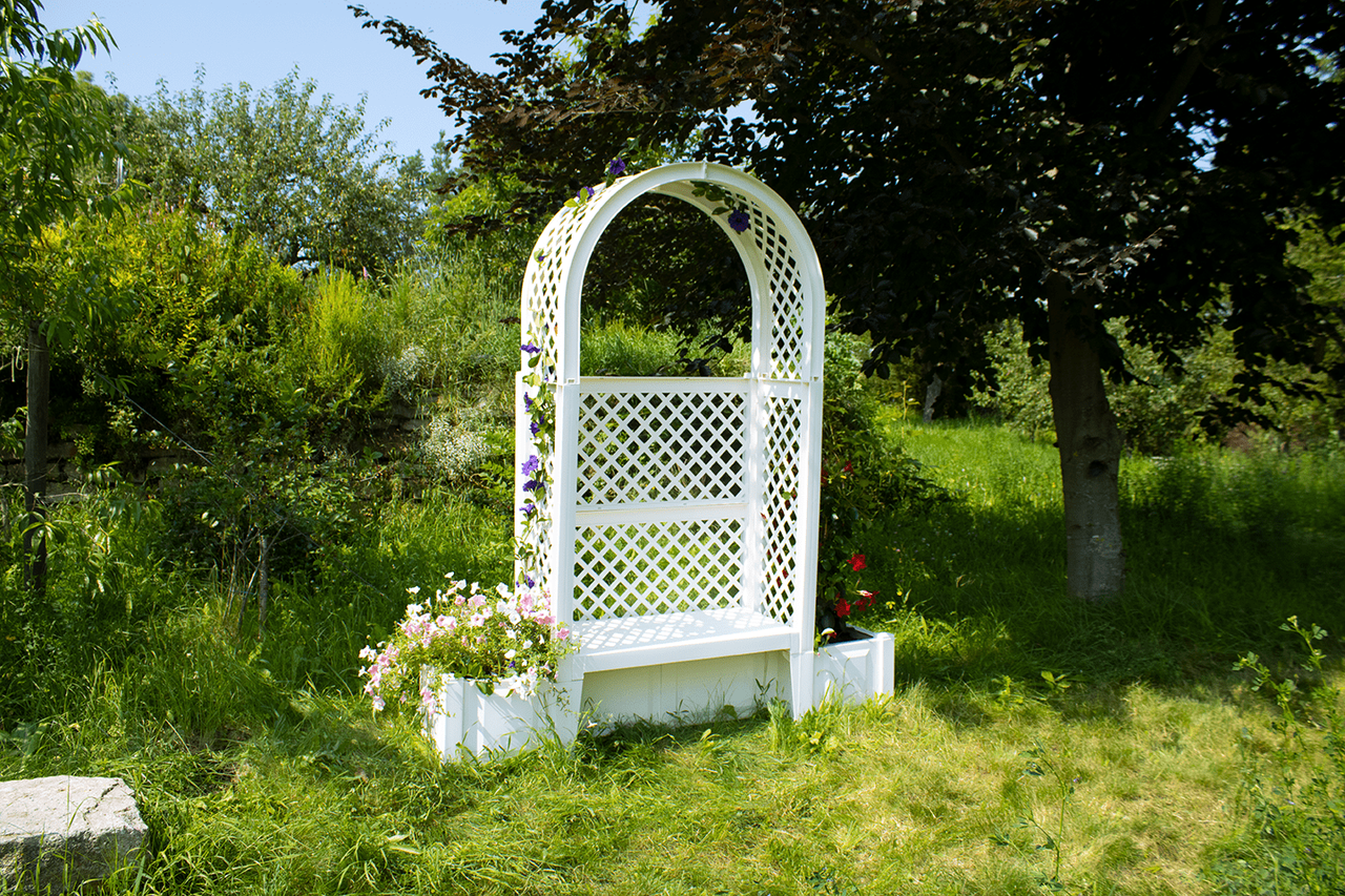 KHW KHW Gartenbank Amsterdam mit 2 Pflanzkästen, Rosenbogen und Spalier, weiß