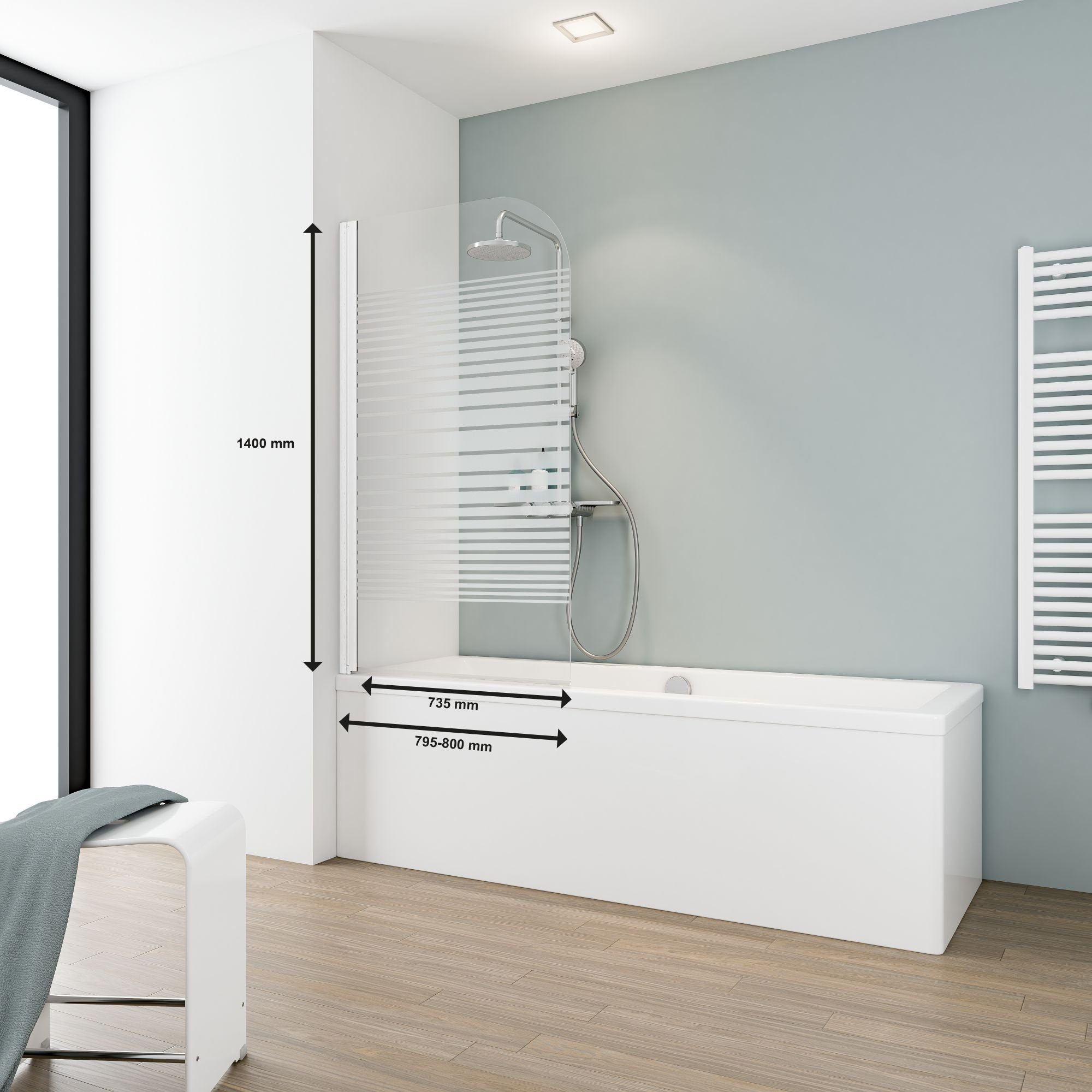 Schulte Badewannenaufsatz Komfort, 5 mm Sicherheitsglas, (1 tlg), BxH: 80 x 140 cm, Dekor Querstreifen, pendelbar