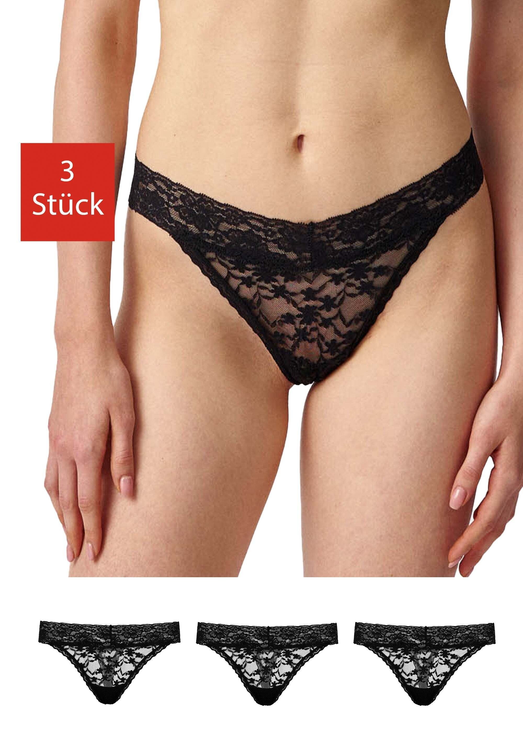 SNOCKS Tanga Unterwäsche Damen String Unterhosen Tanga (3-St) vollständig aus Spitze, Zwickel aus 100% Bio-Baumwolle