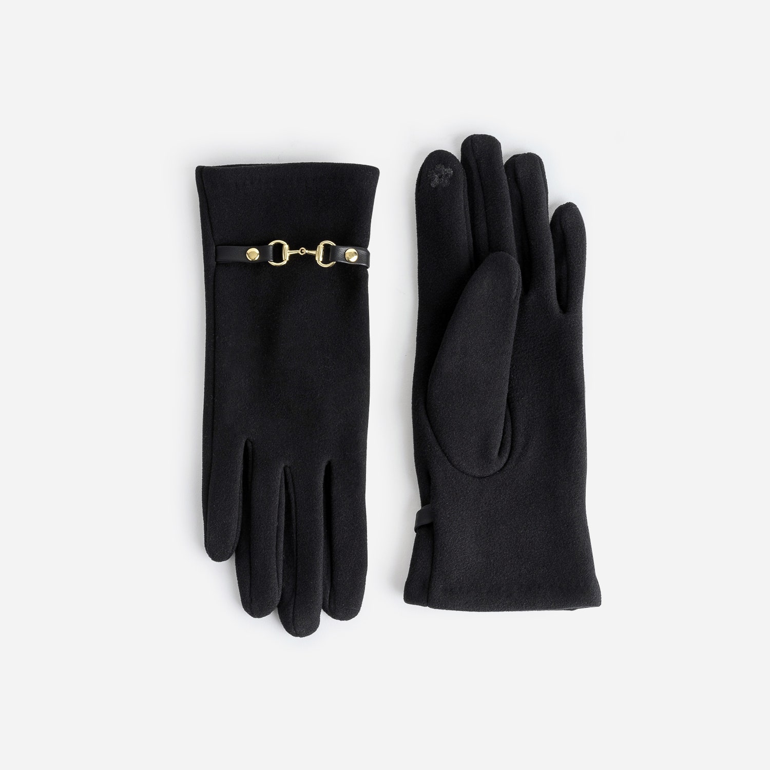 Gants noirs en textile décor mors