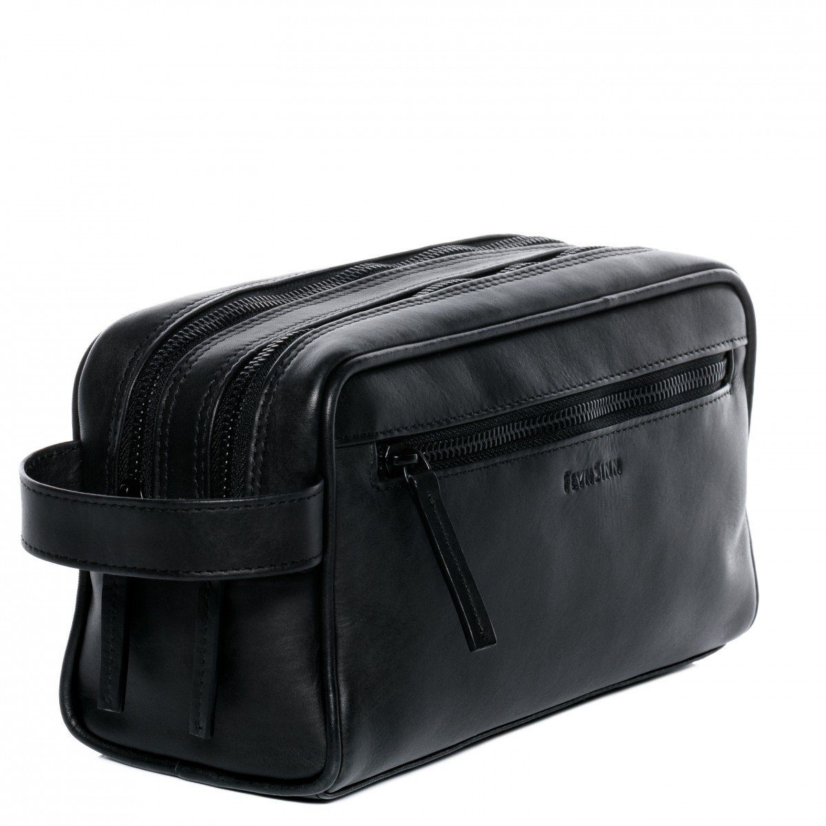 FEYNSINN Kulturbeutel Leder Kulturtasche Herren FRIIS, Waschbeutel Echtleder für Herren, Kosmetiktasche, Waschtasche schwarz