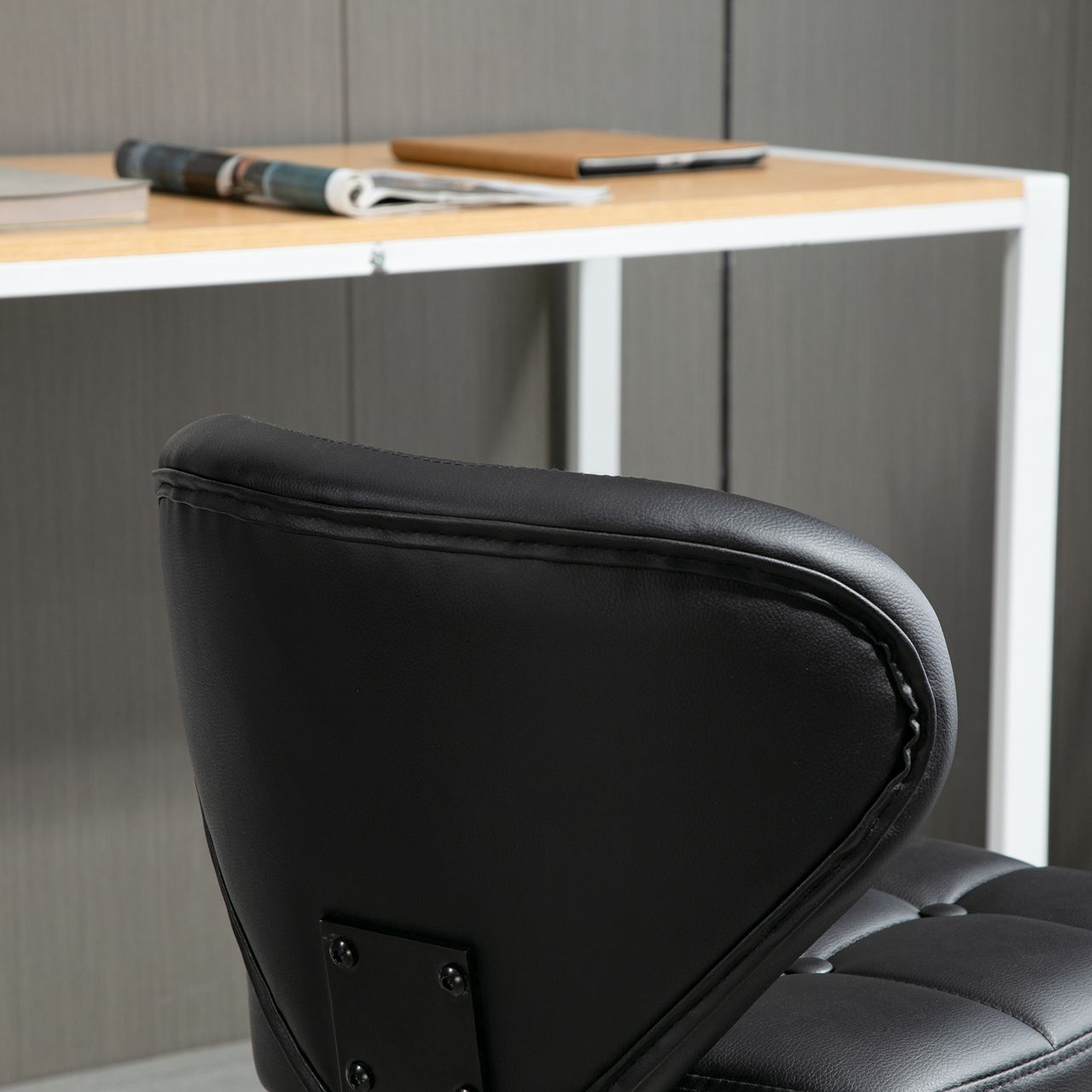 HOMCOM 2er-Set Arbeitshocker mit Rückenlehne Rollhocker aus Kunstleder Drehhocker mit Lehne Kosmetikhocker 72-87 cm höhenverstellbar Büro Dunkelgrau 45 x 47 x 72-87 cm