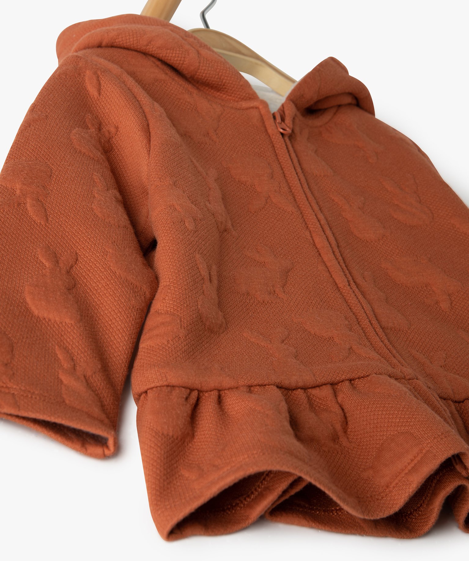 Sweat bébé fille à capuche fermeture zippé doublé peluche marron | GEMO