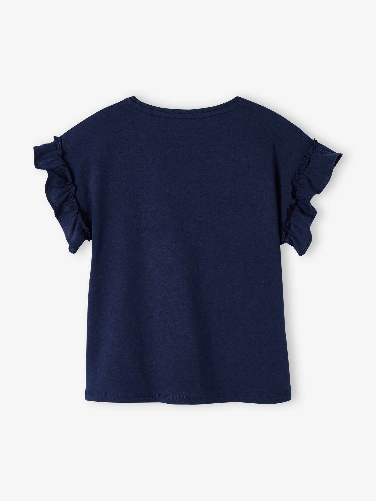 Vertbaudet Mädchen T-Shirt mit Volantärmeln - dunkelrosa