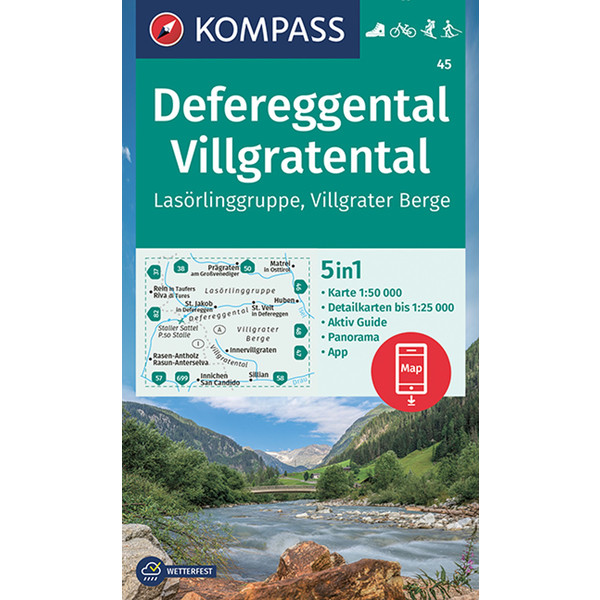 KOMPASS WANDERKARTE 45 DEFEREGGENTAL, VILLGRATENTAL
