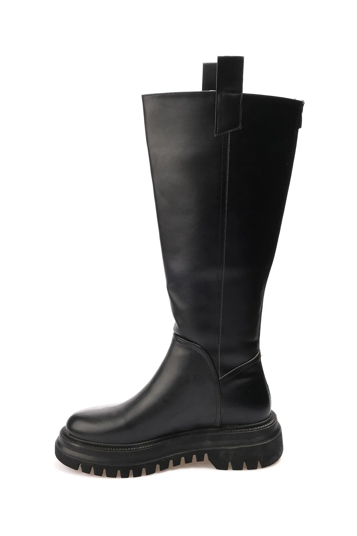 Mio Gusto  Schwarze, pelzgefütterte Damenstiefel aus Leder mit Reißverschluss hinten