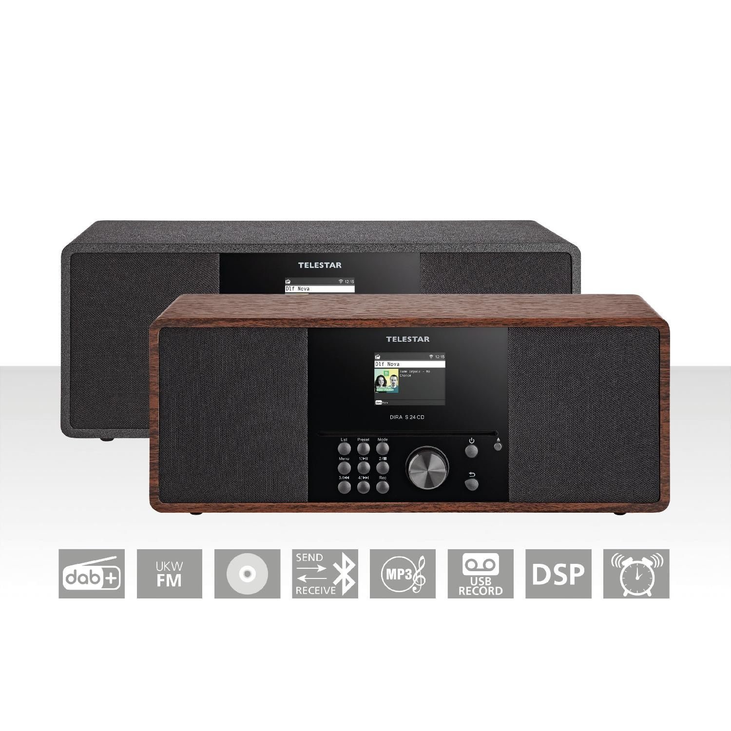 TELESTAR DIRA S 24 CD Stereoradio mit CD-Player (DAB+/FM, USB, Bluetooth) Digitalradio (DAB) (Wecker und Sleeptimer mit unterschiedlichen Modi, USB Ladefunktion für externe Geräte, Aufzeichnung (DAB+/UKW) über Record-Taste oder Timer möglich)