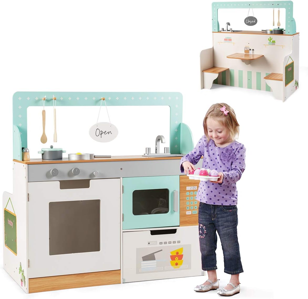 Costway COSTWAY 2 in 1 Kinderküche und Restaurant, doppelseitiges Rollenspiel Set