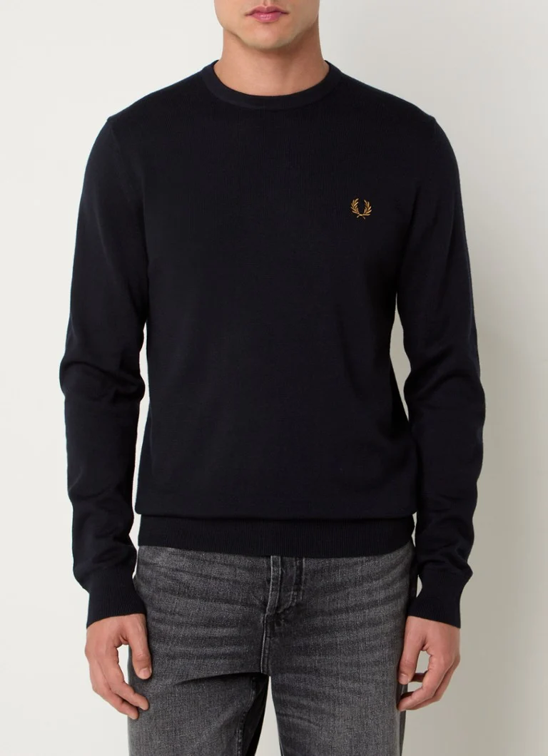 Fred Perry smalki adīts vilnas maisījuma džemperis ar izšuvumu no logotipa