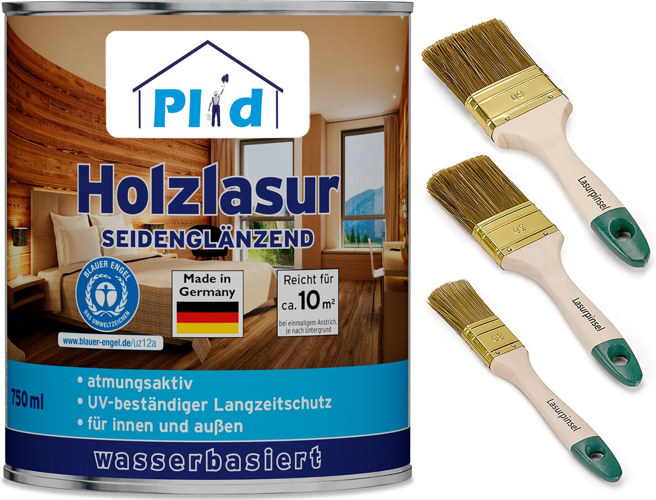 Plid Premium Holzlasur Holzschutzlasur Holzschutz Lasurpinsel Nussbaum