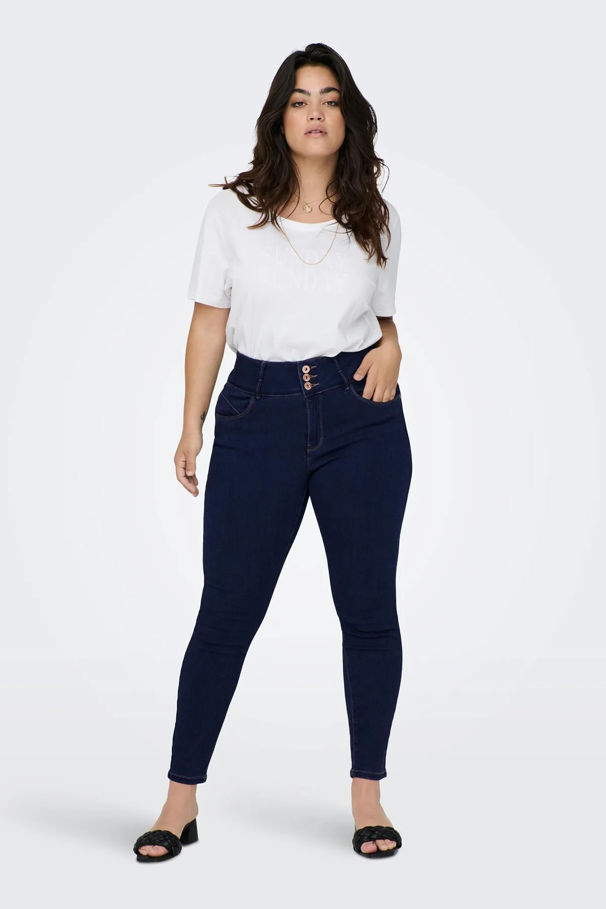 Only Carmakoma  Caranna Hw Sk Ank Dunkelblaue Jeans Noos